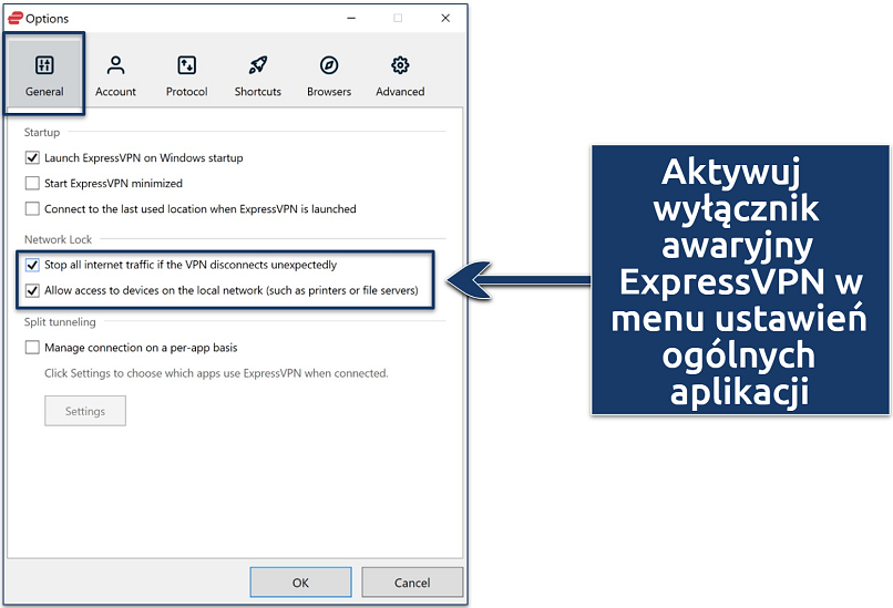 Screenshot showing how to activate ExpressVPN's kill switch