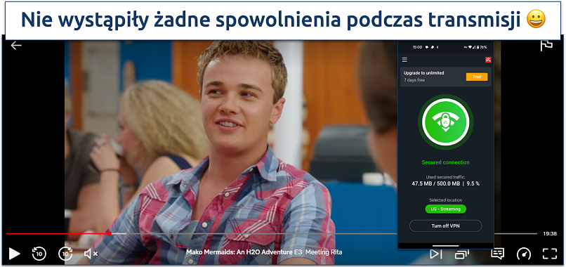 Zrzut ekranu z oglądania Kronik Seinfelda na Netflix US podczas połączenia z amerykańskim serwerem Avira Phantom VPN