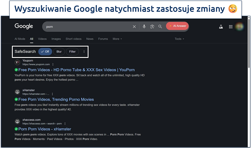 Screenshot of search results for 