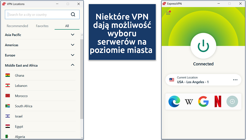 Screenshot of the ExpressVPN Windows app with its server list